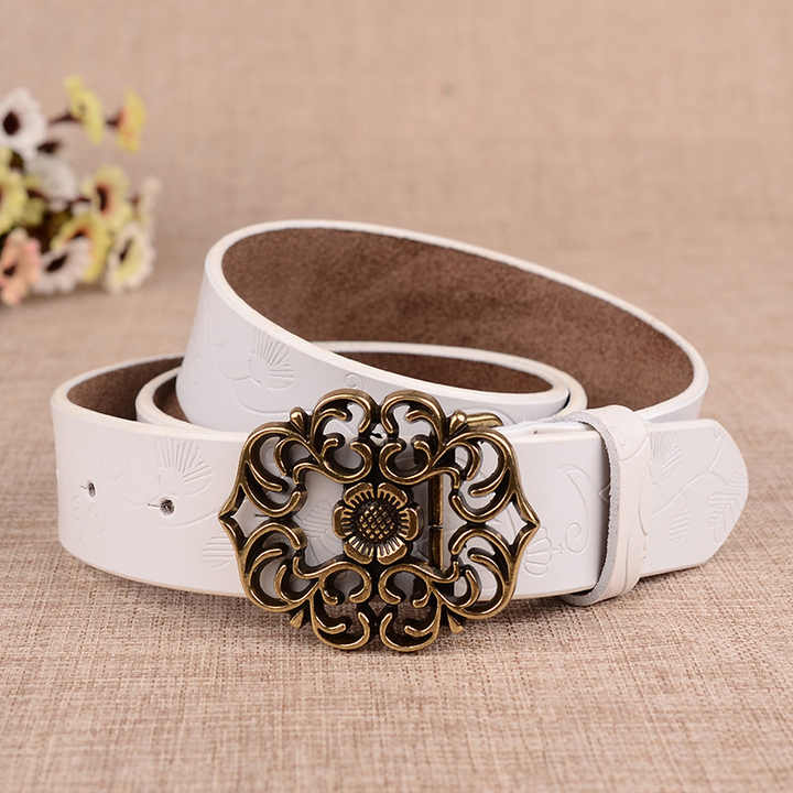 New Designer 100% Leather Belt With Hollow Flower Belt Buckle for Lady Carving Pattern Genuine Leather Vintage Waist Belt Women - 图片 6