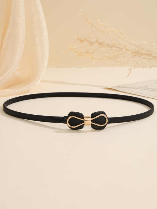 Wholesale Cheap Black Spring Thin Belts Women Dress Skinny Elastic Strength Belts Metal Black Bow Chain Belt Girls - 图片 5