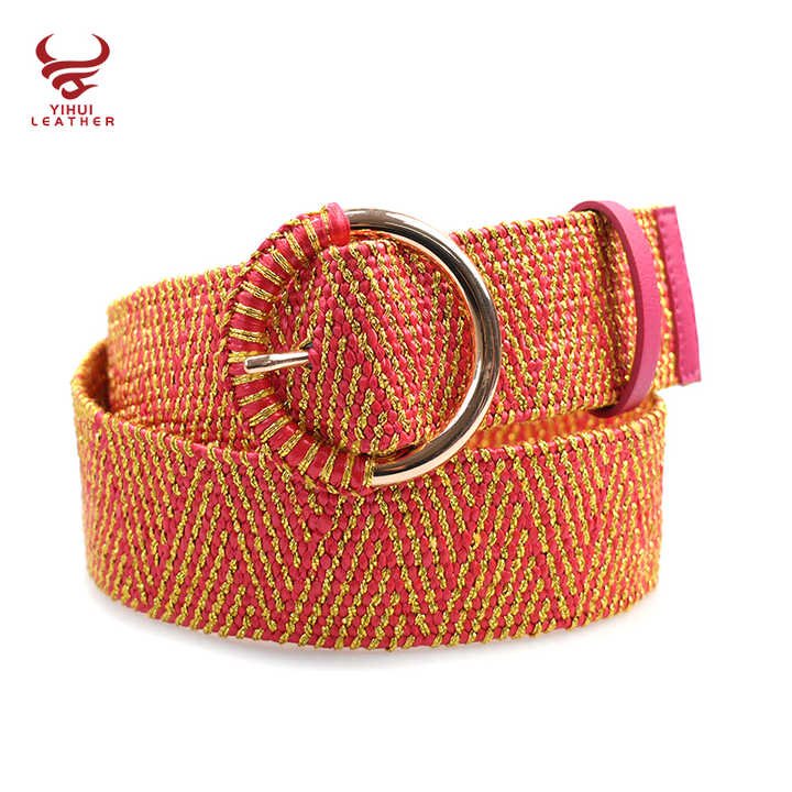 Boho Style PP Straw Round Buckle Waist Belt Colorful Elastic Belt for Youngers 2025 New Designer Braided Women PP Straw Belt - 图片 4
