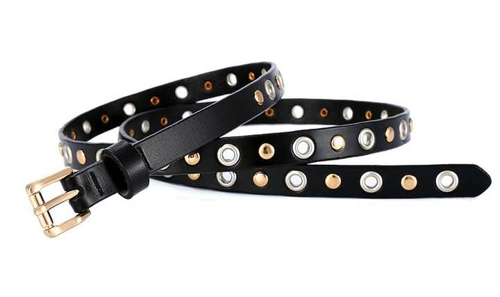 New Casual Leather Holes Genuine Leather Rivet Belt Punk Style Vintage Western Studded Belts With Roller Belt Buckle - 图片 2