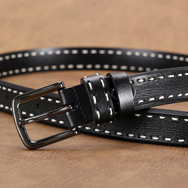 Custom High Quality Pin Buck Full Grain Leather Pants Belt Designer 2025 New Fashion Retro Stitching Leather Belt for Women - 图片 5