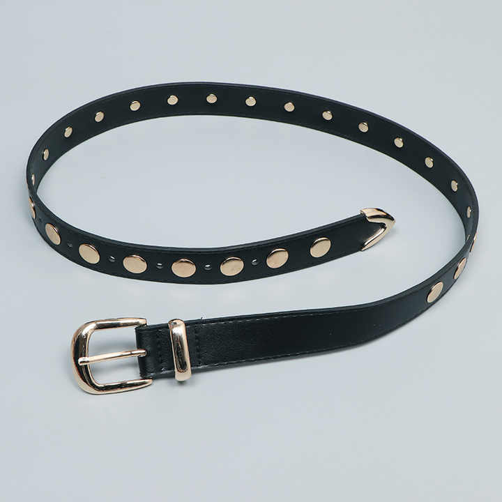 PU Leather Stud-Detailed Buckled Belt Rivet Jean Pants Rock Metal Belts Punk Studded Plus Black Eyelet Belt for Fashion Girls - 图片 3