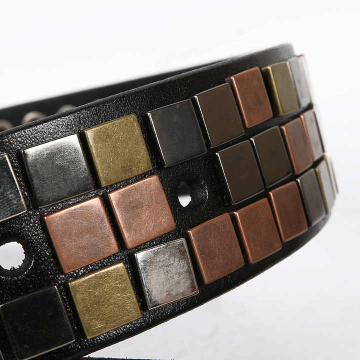 Designer Gothic Punk Rock Belt Studded Row Pyramid Square Roller Buckle Grommet Belt Genuine Leather Belt for Young Men Jeans - 图片 3