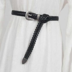 Manufacture Wholesale New Braided Cowhide Leather Belt for Dresses Jeans Pants 3 Pics Pin Buckle Woven Leather Belts for Women