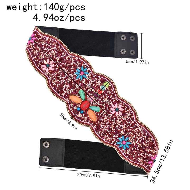 Boho Dragonfly Beads Chain Belt Flower Plus Size Waist Beads Blts Girls Elastic Strength Turquoise Wide Beads Belt for Women - 图片 2