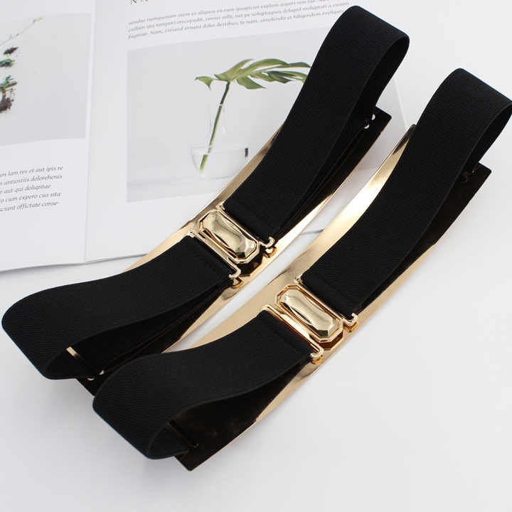 Women Metal Belts Adjustable Skinny Wide Chain Strap Waistband Metal Waist Belt Fashion Golden Stretchy Waist Belts for Ladies - 图片 4