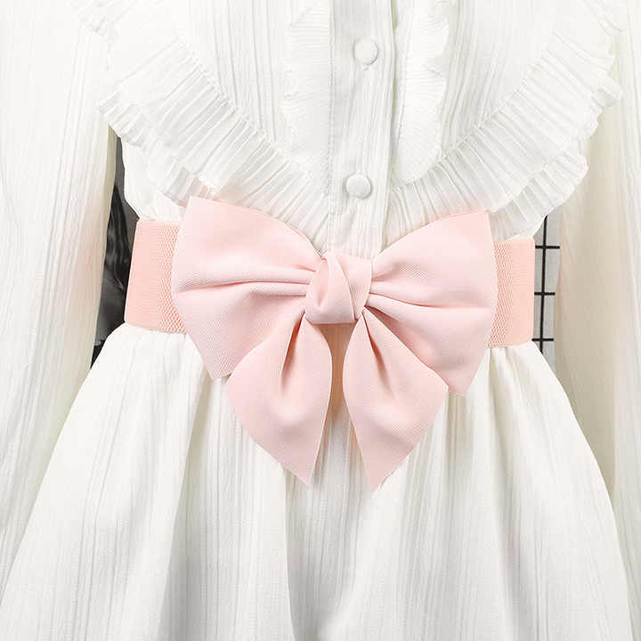 2024 Fashion Lady Wide Waistbands Elastic Stretchy Belt Double Metal Buckle Waistband Bow Corset Belt for Women - 图片 4