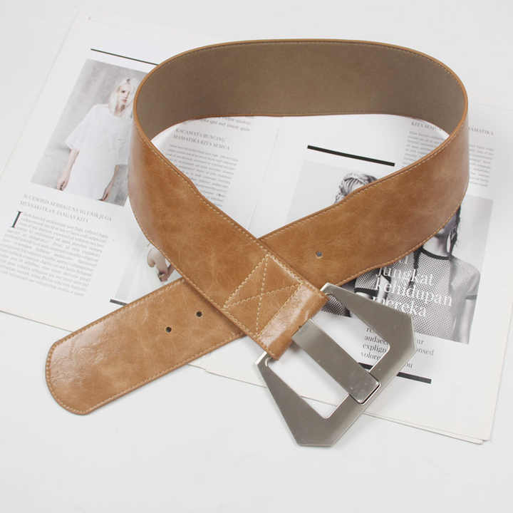 Fashion Faux Leather Ladies Waist Waistband Big With Alloy Buckle Design Wide PU Leather Women Dress Belt - 图片 6