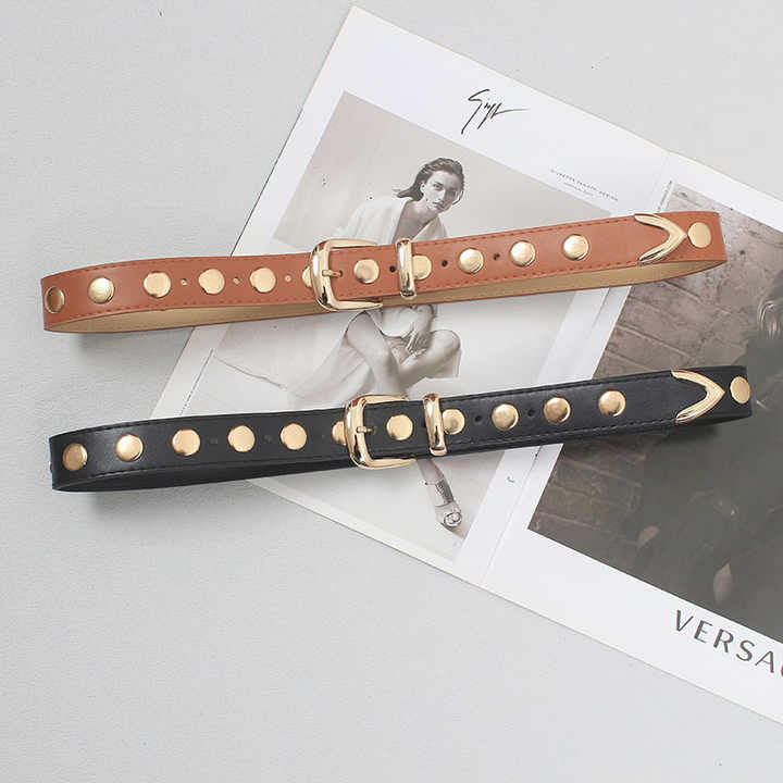 PU Leather Stud-Detailed Buckled Belt Rivet Jean Pants Rock Metal Belts Punk Studded Plus Black Eyelet Belt for Fashion Girls - 图片 6