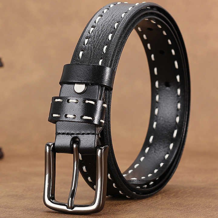 Custom High Quality Pin Buck Full Grain Leather Pants Belt Designer 2025 New Fashion Retro Stitching Leather Belt for Women - 图片 3