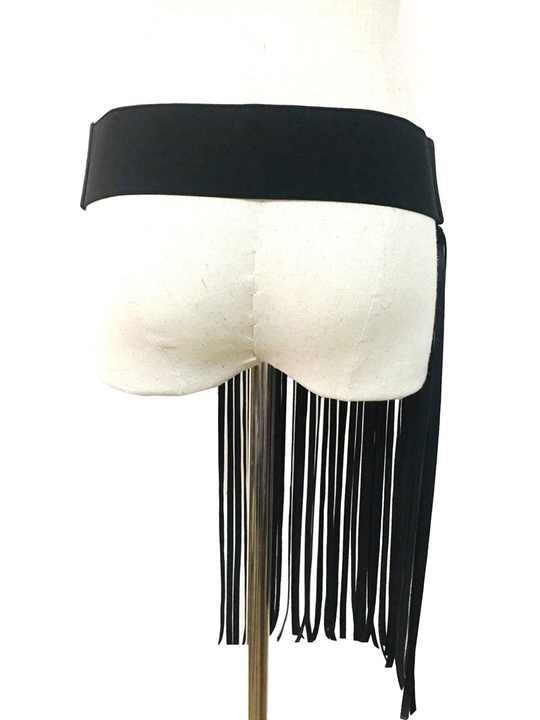 New Trendy Black Faux Leather Punk Rocker Dance Waist Dress Belt Vintage Black PU Leather Tassel Fringe Skirt Belt for Girls - 图片 3