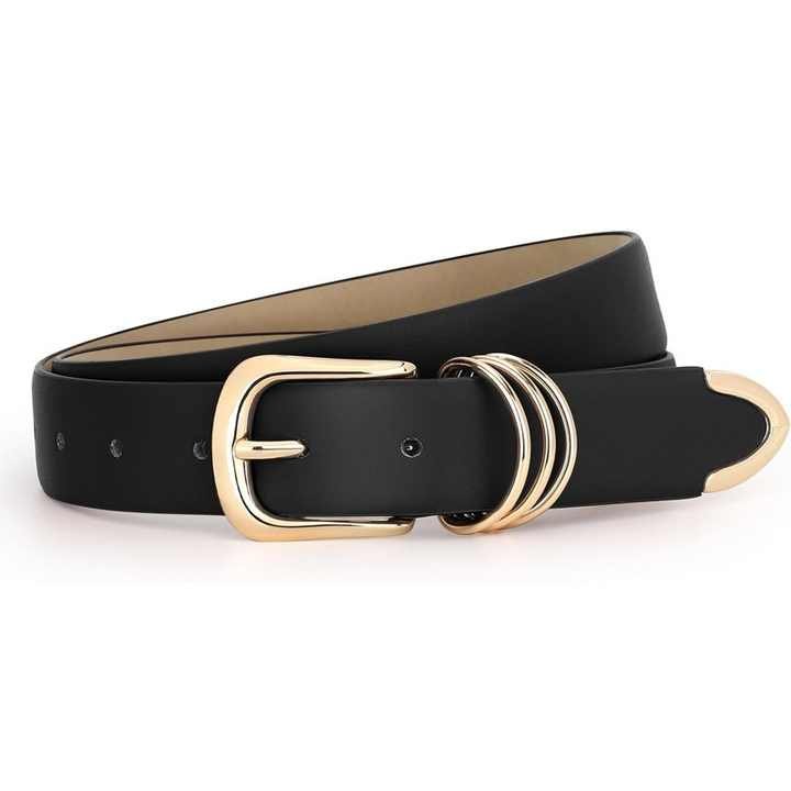 Fashion Ladies Belts for Pants Dresses Faux Leather Pin Buckle PU Belt 3 D Rings Buckle PU Leather Belt for Women Jeans Dress