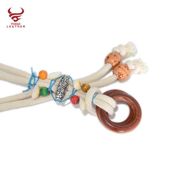 Summer Vintage Pattern Handmade Wax Round Wooden Buckle Beads Braided Waist Ethnic Rope Belts - 图片 4
