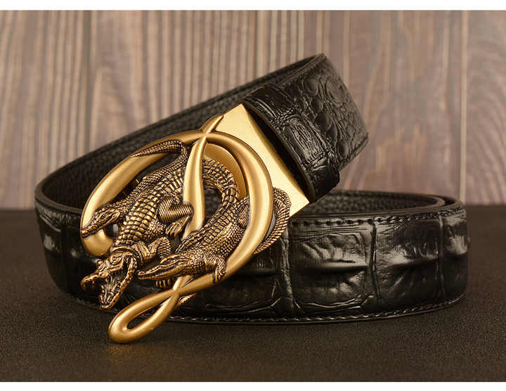 2024 New Crocodile Pattern Automatic Buckle Belt Men's Cowhide Casual 100% Leather Belt Personality Jeans Belt Boys - 图片 4