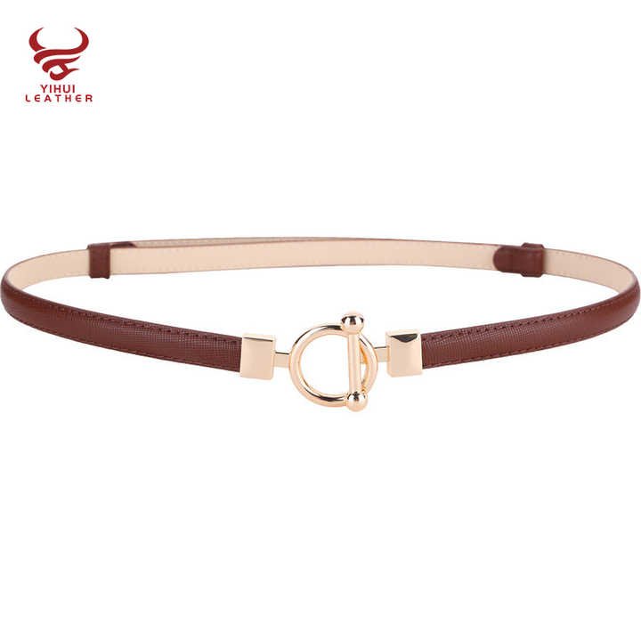 New Designer Women Adjustable Double Buckle Dress Belt Grid PU Belts 1.5cm Lady Leather Belt - 图片 5