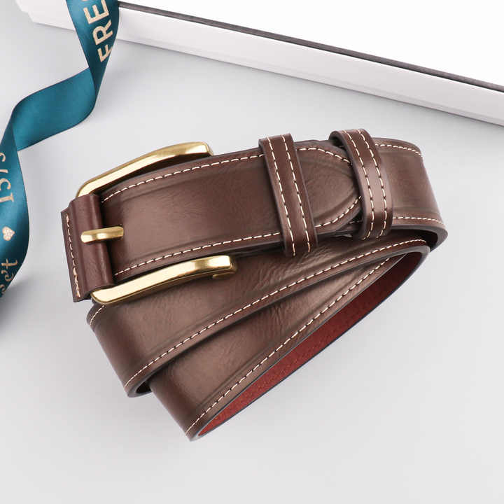 Classic Designs Heavy Stitch Faux Leather Belt for Work Business Pin Buckle Workwear Double Row Stitch PU Leather Belt for Men - 图片 3