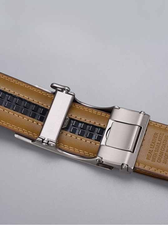 New Arrival Luxury Designer Cowhide Leather Slide Ratchet Waist Belts Genuine Leather Men Belt With Automatic Click Buckle - 图片 3