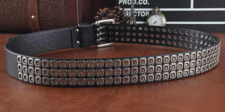 New Product Retro Style Studded Cowboy Men Belt Alloy Pin Buckle Boys Pants Straps Black Genuine Leather Belt for Men - 图片 3