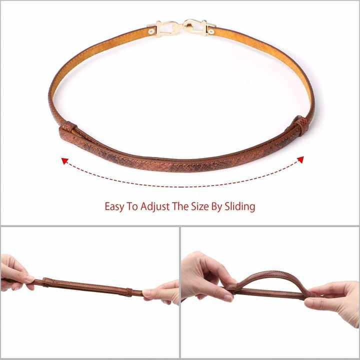 New Product Skinny Long Faux Leather Lady Belt Thin Leather Waist Belts With Golden Buckle for Women - 图片 3