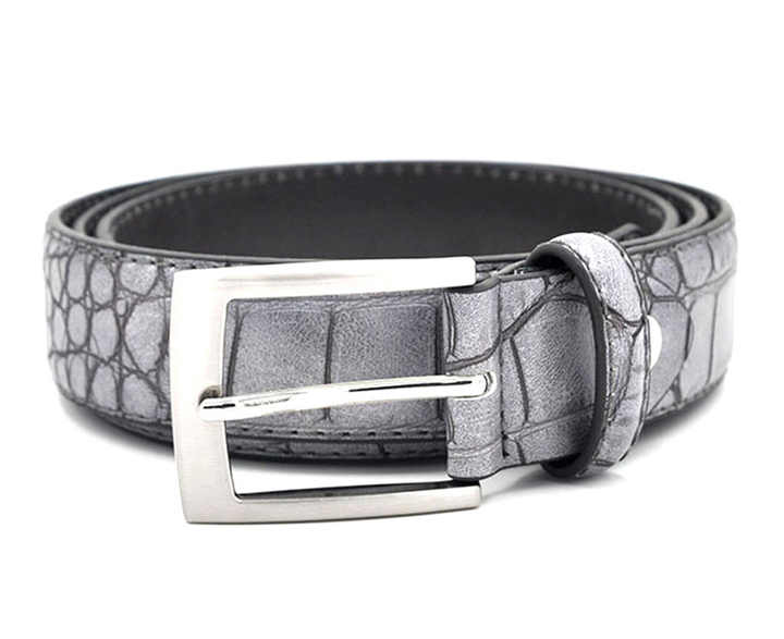 China Supplier Wholesale Embossed PU Leather Waist Belts Casual Style Prong Belt Buckle Crocodile Pattern Belt for Mens Jeans - 图片 3