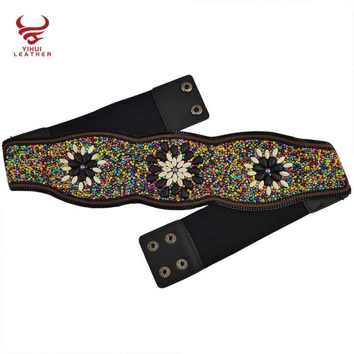 2020wholesale Custom Fahion Bohemia Elastic Belts Resin Dress Fancy Belt for Women - 图片 2