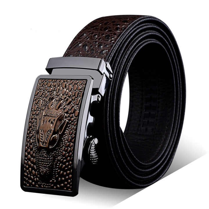 Automatic Diamond Buckle Belt Men's Casual Alligator Split Leather Belt Print Buckle Cowhide Crocodile Leather Belts Men - 图片 5