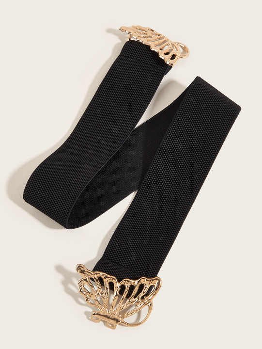 New Metal Butterfly Buckle Waist Belts Retro Clasp Cinch Buckle Elastic Stretch Waistband Belt for Jeans Dress - 图片 2