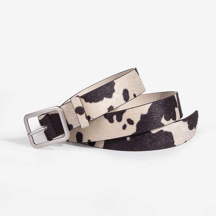Wholesale Artificial Horse Hair Belts for Women Alloy Buckle Cow Pattern Waist Belt Fashion Faux Horse Hair Belt for Girl Ladies