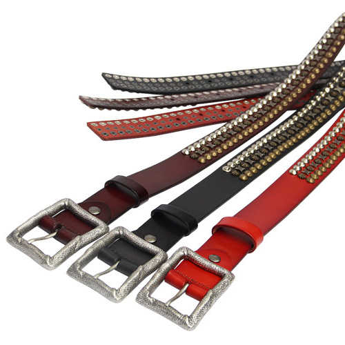 Custom High Quality Genuine Leather Punk Goth Men Waist Belt Wholesale Designer New Fashion Studded Metal Conical Belt for Adult - 图片 5