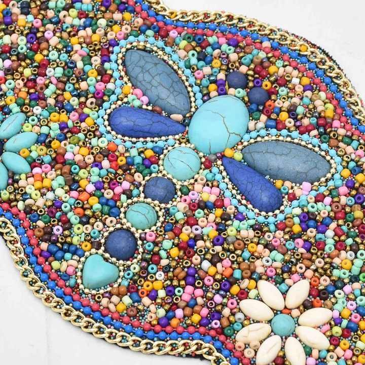 Boho Dragonfly Beads Chain Belt Flower Plus Size Waist Beads Blts Girls Elastic Strength Turquoise Wide Beads Belt for Women - 图片 5