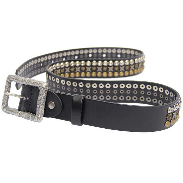 Custom High Quality Genuine Leather Punk Goth Men Waist Belt Wholesale Designer New Fashion Studded Metal Conical Belt for Adult - 图片 2