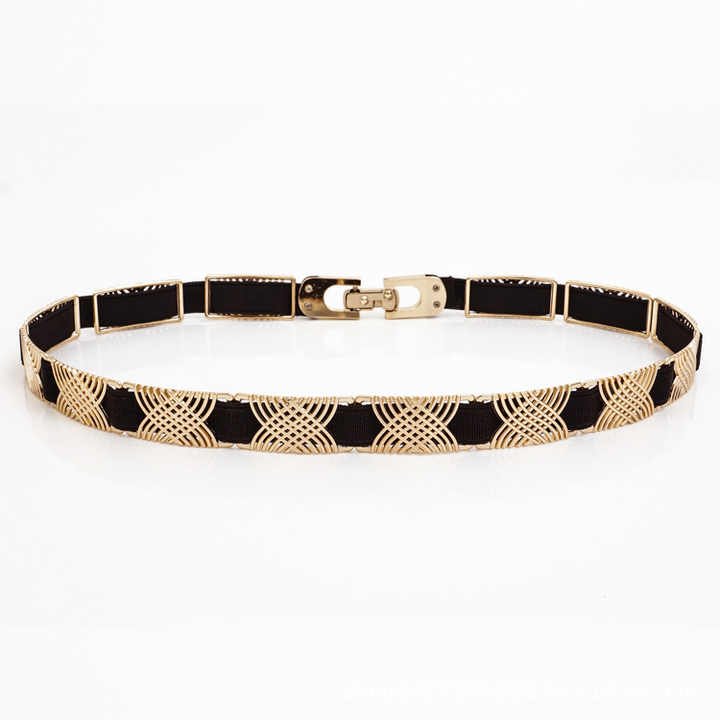 2023 New Style Luxury Elastic Leather Thin Belt Designer High Quality Skinny Floral Thin Leather Chain Belt for Women - 图片 5