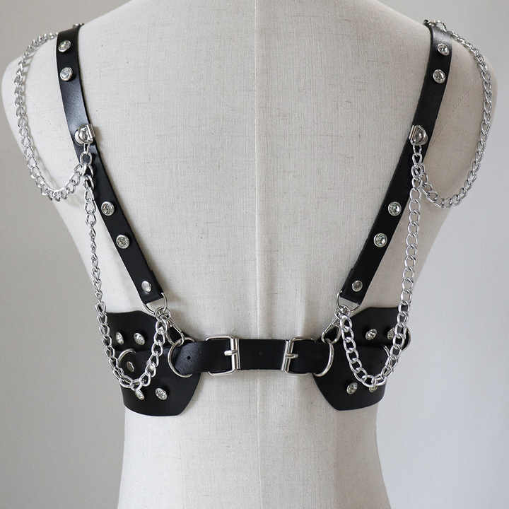Elastic Rave Cosplay Halloween Body Chain Accessory Punk PU Chain BeltFashion Strap Black Leather Gothic Waist Belts for Girls