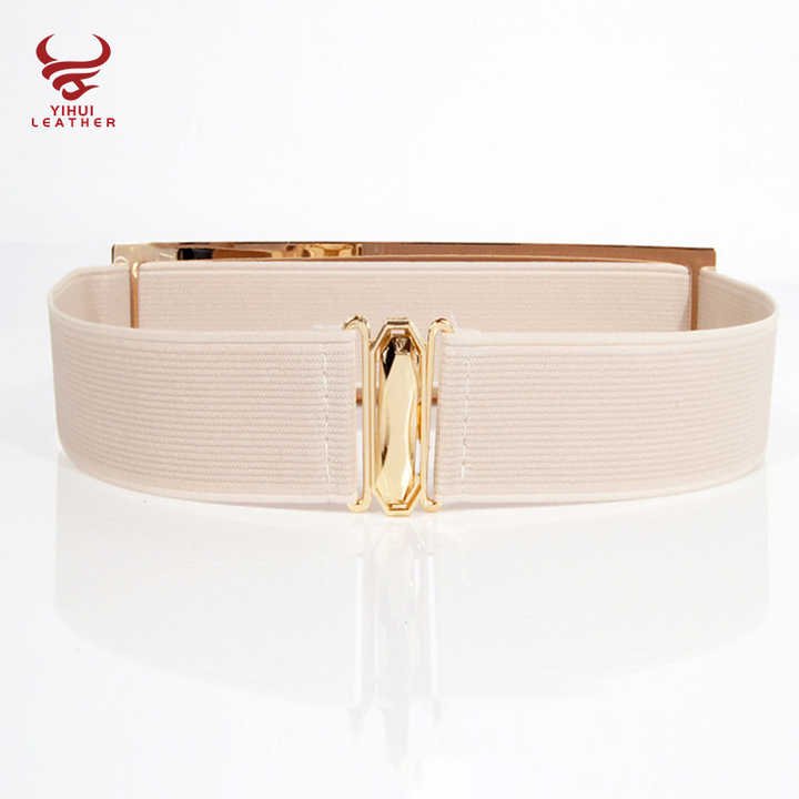 Hot Sale Designer Golden Elastic Strength Skinny Body Waist Belts for Woman Gold Brand Metal Mirror Elastic Ladies Dress Belt - 图片 5