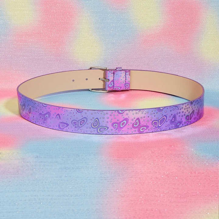 New Lady Dress Rock Style Iridescent Party Belt Goth Punk PU Straps Shiny Laser Leather Purple Butterfly Waist Belt for Girls - 图片 6