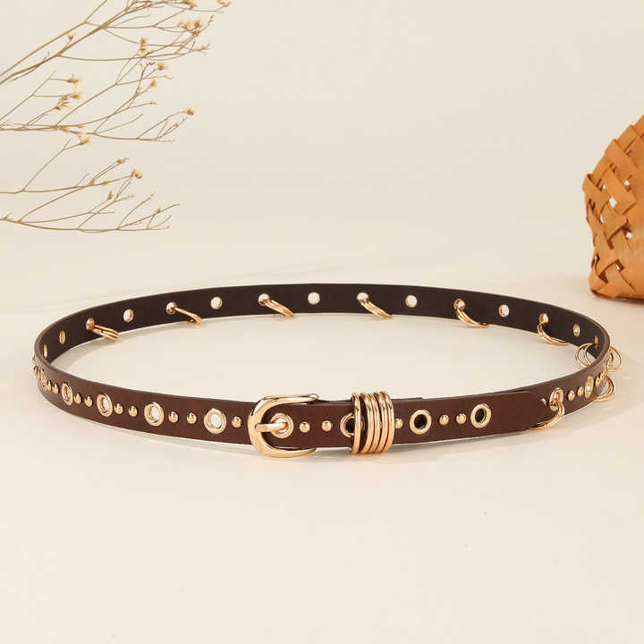 Studded Eyelet Holes Girls Belts with Metal Ring Black Goth Punk Metal Jean Belt Hip Hop Style Grommet PU Leather Belt for Women - 图片 6