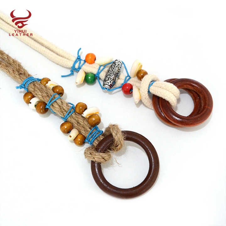 Summer Vintage Pattern Handmade Wax Round Wooden Buckle Beads Braided Waist Ethnic Rope Belts - 图片 3