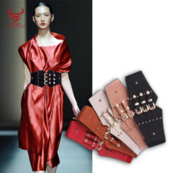 Fashion Ladies Lace-up Cinch Belts Elastic Stretch Waist Band Belt Elastic Strength Pu Leather 3 Buckles Wide Corset Belt Women