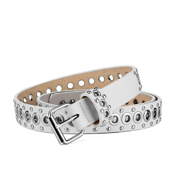 PU Leather Women Punk Rock Studded Belt for Jeans Dresses Hip Hop Style Faux Leather Grommet Waist Belt With Metal Chains - 图片 3