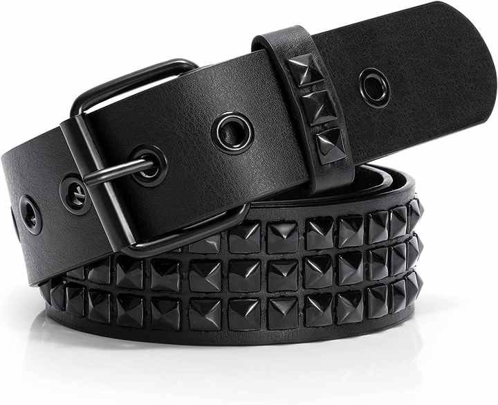 Wholesale Metal Punk Rock Rivet Belt With Bright Pyramid PU Leather Threads Studded Black Goth Belt Strap for Women Men - 图片 2