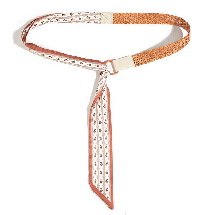 Wholesale Summer French Style Elegant Waist Belt for Lady Dress New Fashion Silk Splicing Braided Leather Belt for Young Girls - 图片 2