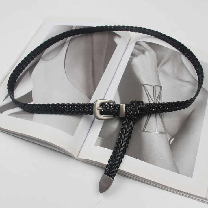 Manufacture Wholesale New Braided Cowhide Leather Belt for Dresses Jeans Pants 3 Pics Pin Buckle Woven Leather Belts for Women - 图片 4