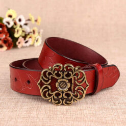 New Designer 100% Leather Belt With Hollow Flower Belt Buckle for Lady Carving Pattern Genuine Leather Vintage Waist Belt Women