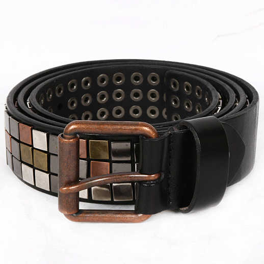 Designer Gothic Punk Rock Belt Studded Row Pyramid Square Roller Buckle Grommet Belt Genuine Leather Belt for Young Men Jeans - 图片 4