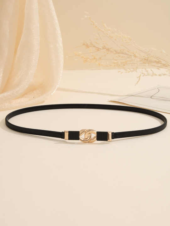 Wholesale Cheap Black Spring Thin Belts Women Dress Skinny Elastic Strength Belts Metal Black Bow Chain Belt Girls - 图片 2