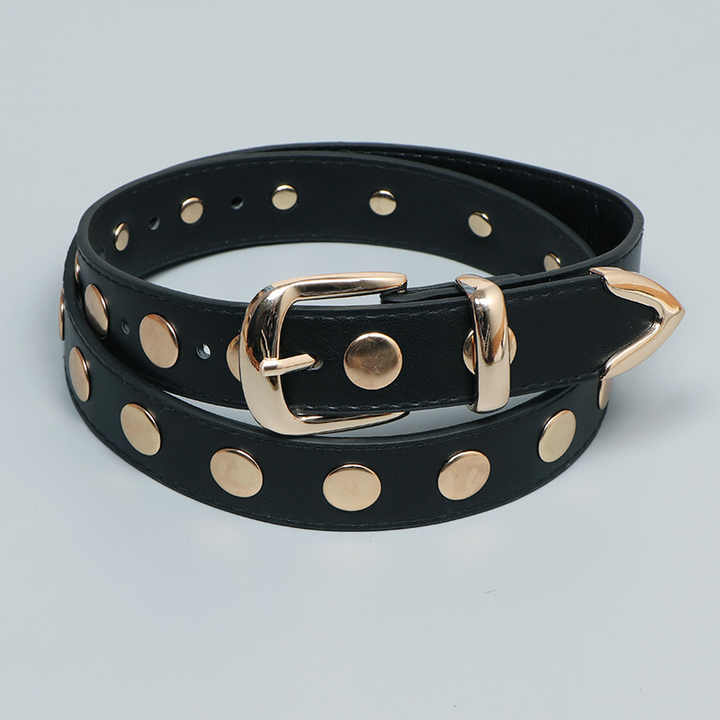PU Leather Stud-Detailed Buckled Belt Rivet Jean Pants Rock Metal Belts Punk Studded Plus Black Eyelet Belt for Fashion Girls