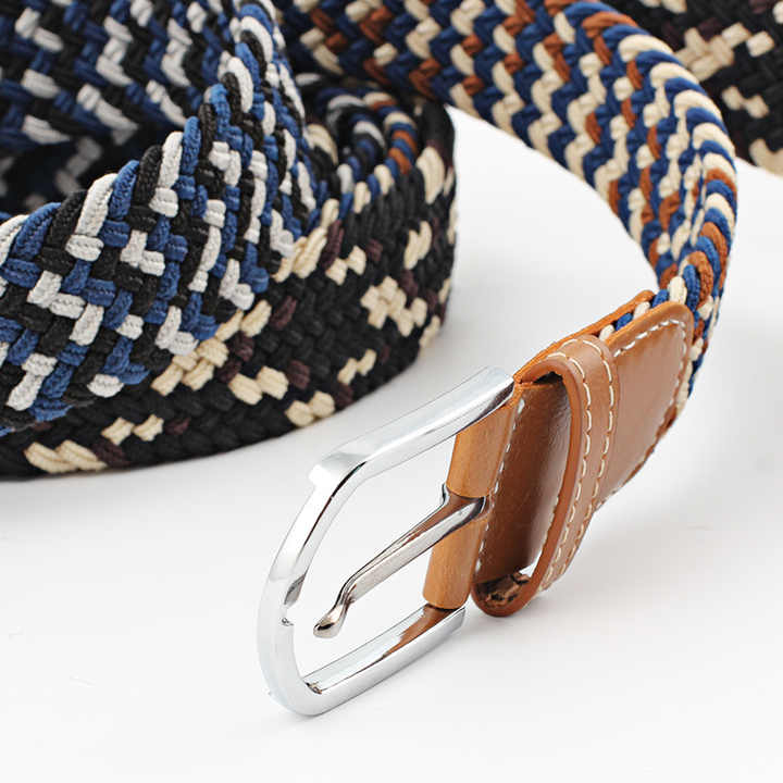 Mix Color Design Cheap Weaving Mens Waist Belts Women Unisex Elastic Strength Braided Woven Jeans Belts for Men - 图片 3