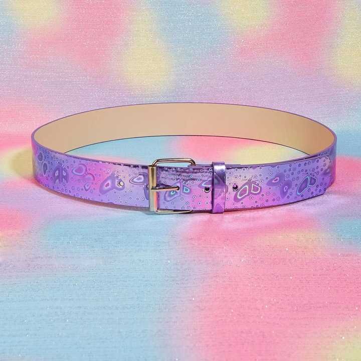 New Lady Dress Rock Style Iridescent Party Belt Goth Punk PU Straps Shiny Laser Leather Purple Butterfly Waist Belt for Girls - 图片 2