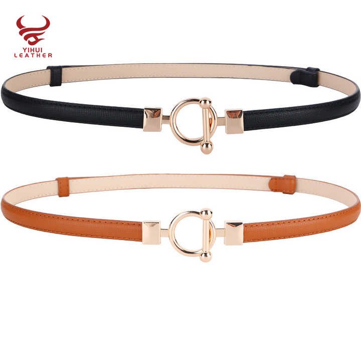 New Designer Women Adjustable Double Buckle Dress Belt Grid PU Belts 1.5cm Lady Leather Belt - 图片 3