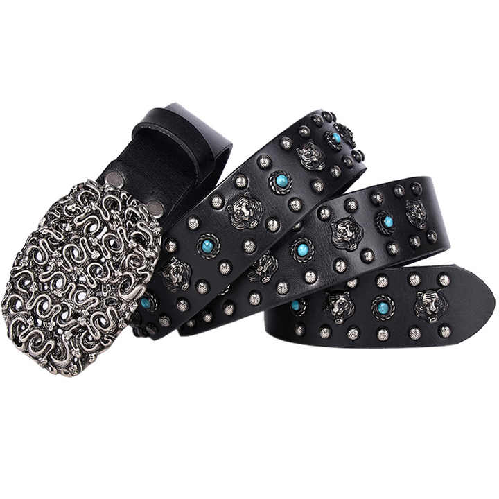 Vintage Punk Stone studded 38cm Width Genuine Leather Waist Belts Western studded Turquoise Belt for Cowboys Cowgilrs - 图片 6